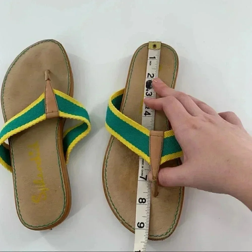 Splendid womens sandals sz 8 green yellow canvas retro beach preppy flip flops